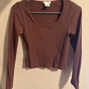 Brown Ribbed Long Sleeve